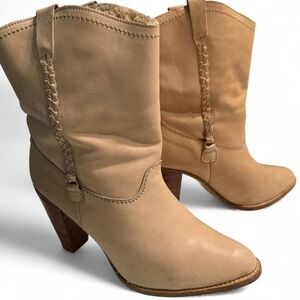 Leather Ankle Boots Size 8 Stacked Heel Made in Romania